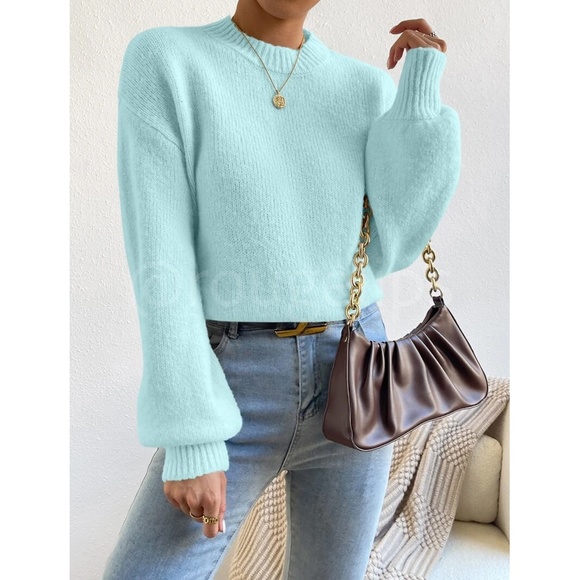 Mint Blue Soft Sweater Pullover Long Sleeve Drop Shoulder - Picture 3 of 9